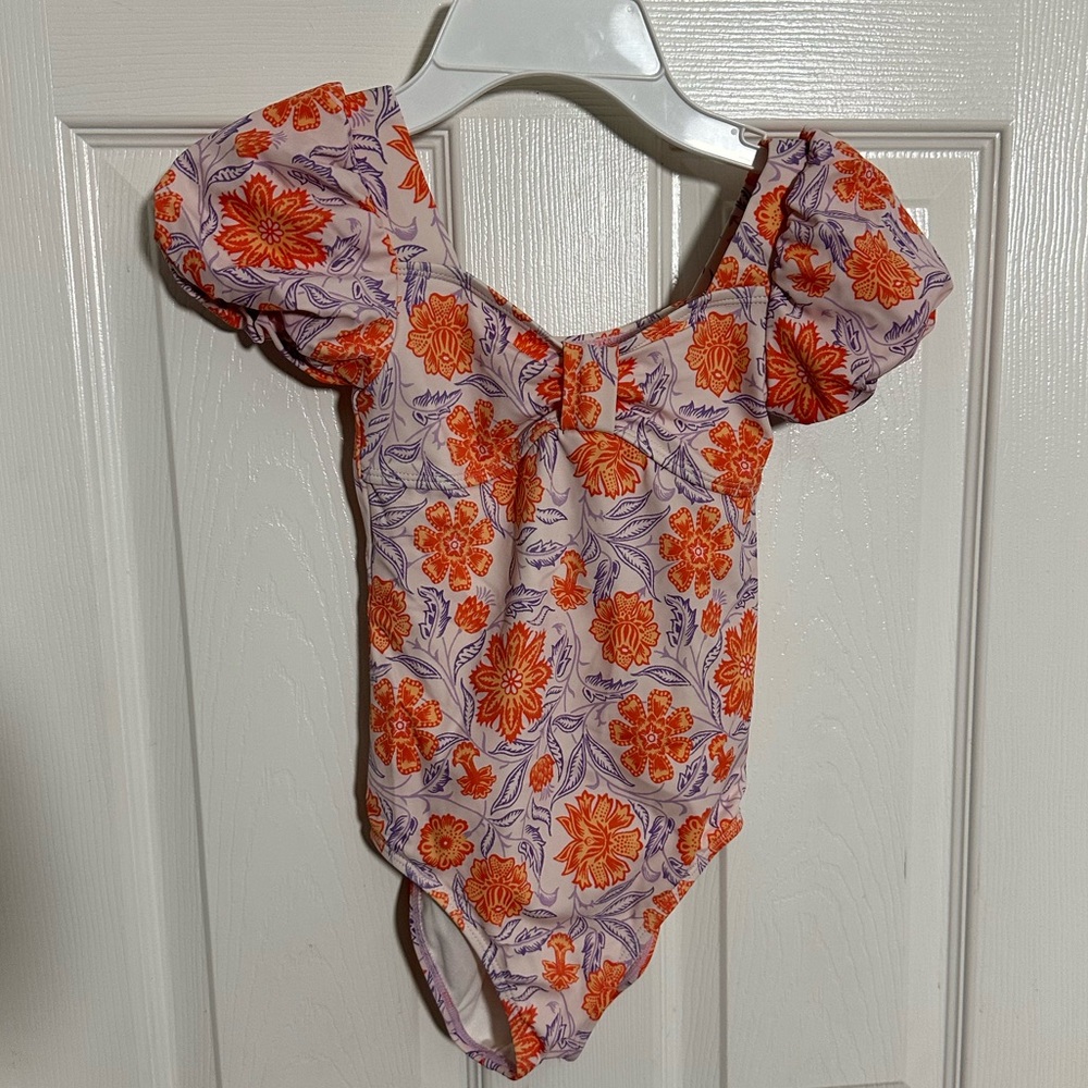 Janie and Jack Orange and Purple Floral One Piece Swim